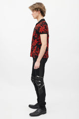 Saint Laurent Black & Red Floral Polo Shirt
