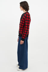 Saint Laurent Black & Red Plaid Cardigan