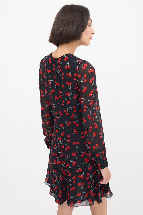 Saint Laurent Black & Red Silk Printed Twisted Front Dress