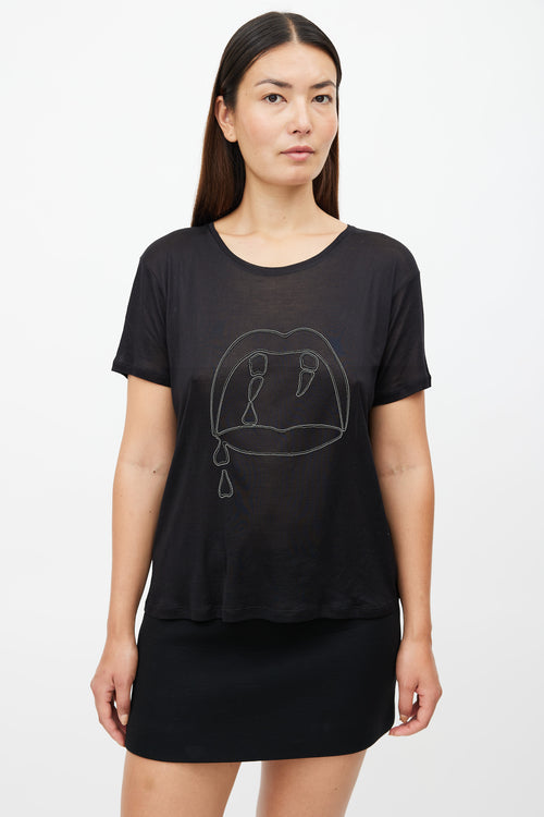 Saint Laurent Black & Silver Embellished Fang Sheer T-Shirt