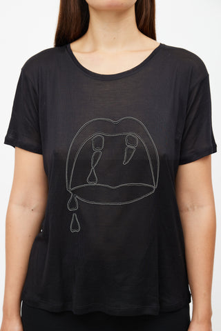 Saint Laurent Black & Silver Embellished Fang Sheer T-Shirt