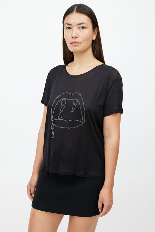Saint Laurent Black & Silver Embellished Fang Sheer T-Shirt