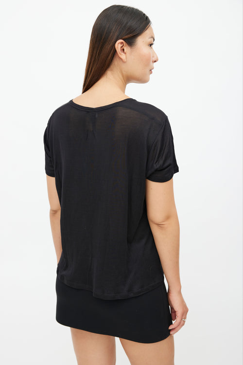 Saint Laurent Black & Silver Embellished Fang Sheer T-Shirt