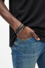 Saint Laurent Black & Silver Leather Logo Wrap Bracelet