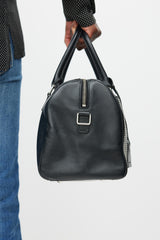 Saint Laurent Black & Silver Leather Studded Classic Duffle 6 Bag