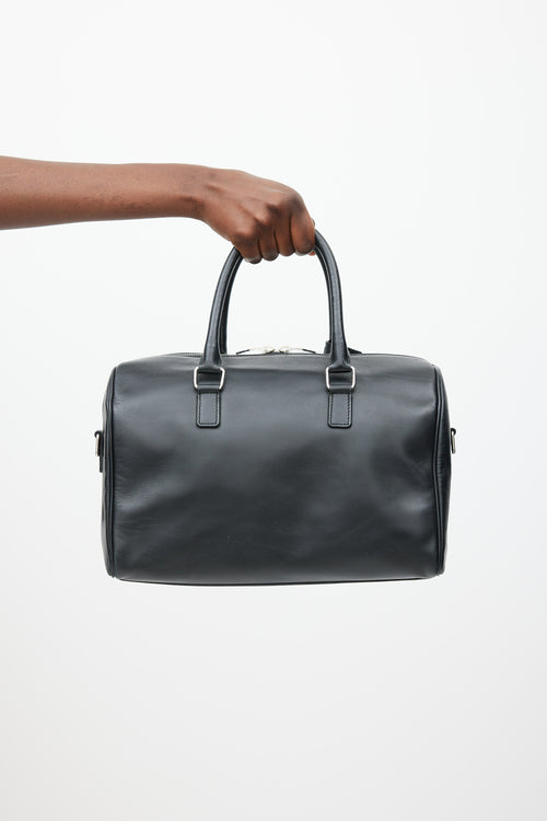 Saint Laurent Black & Silver Leather Studded Classic Duffle 6 Bag