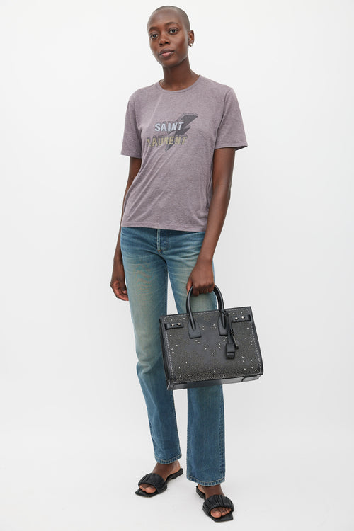 Saint Laurent Black & Silver Leather Studded Sac De Jour Bag