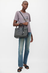 Saint Laurent Black & Silver Leather Studded Sac De Jour Bag