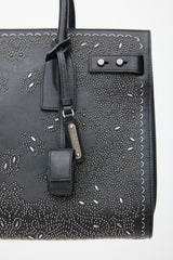 Saint Laurent Black & Silver Leather Studded Sac De Jour Bag