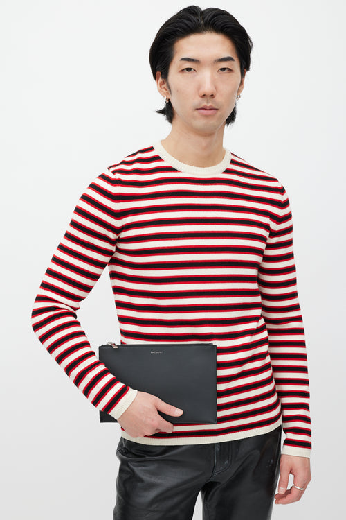Saint Laurent Black & Silver Pebbled Leather Clutch