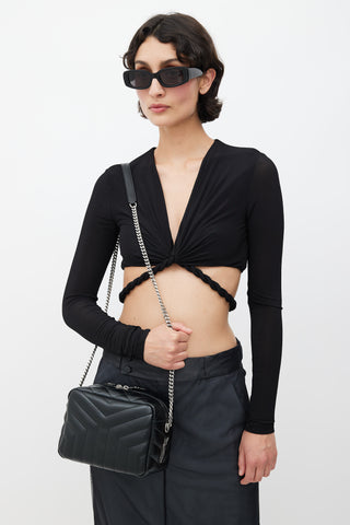 Saint Laurent Black & Silver Quilted Lou Lou Bowling Bag