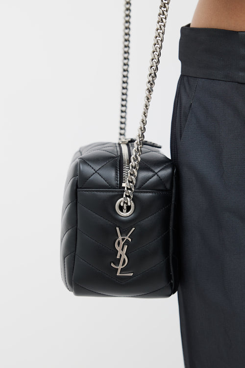 Saint Laurent Black & Silver Quilted Lou Lou Bowling Bag