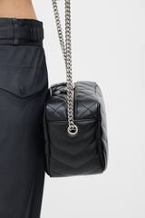 Saint Laurent Black & Silver Quilted Lou Lou Bowling Bag