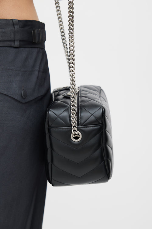 Saint Laurent Black & Silver Quilted Lou Lou Bowling Bag