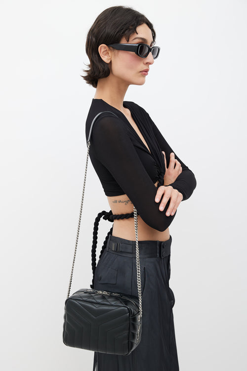 Saint Laurent Black & Silver Quilted Lou Lou Bowling Bag