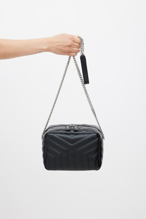 Saint Laurent Black & Silver Quilted Lou Lou Bowling Bag