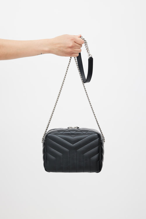 Saint Laurent Black & Silver Quilted Lou Lou Bowling Bag