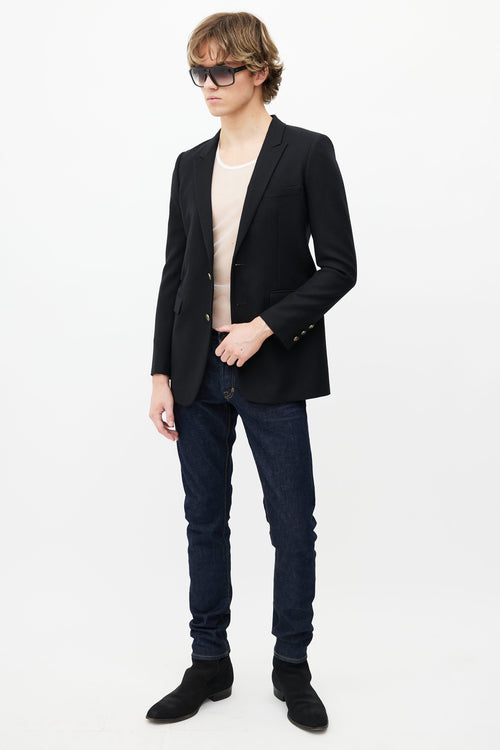 Saint Laurent Black Wool & Gold Buttons Blazer