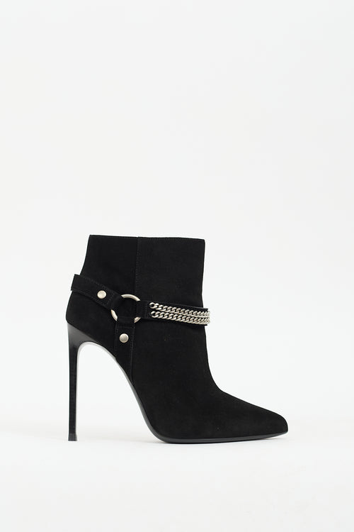 Saint Laurent Black Suede Chain Ankle Boot