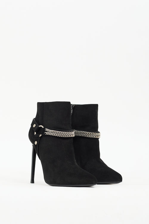 Saint Laurent Black Suede Chain Ankle Boot