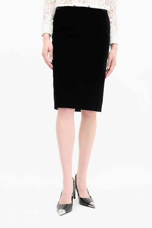 Saint Laurent Black Velvet Midi Pencil Skirt