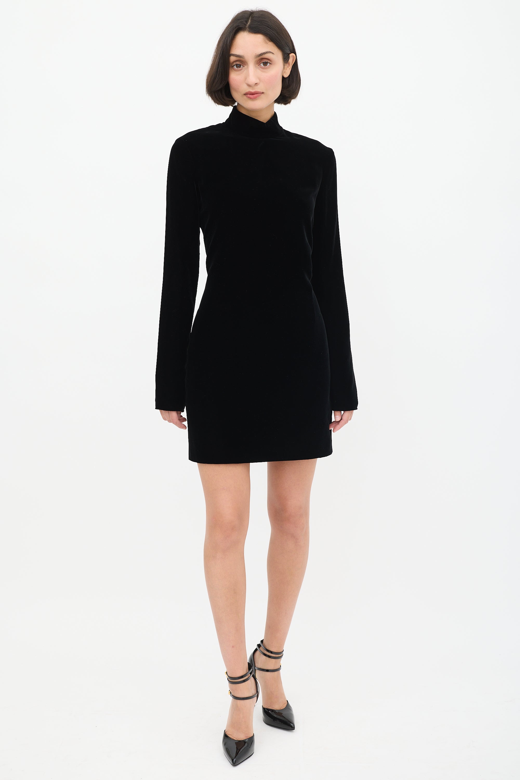 Saint Laurent // Black Velvet Open Back Midi Dress VSP Consignment Saint Laurent // Black Velvet Open Back Midi Dress VSP Consignment