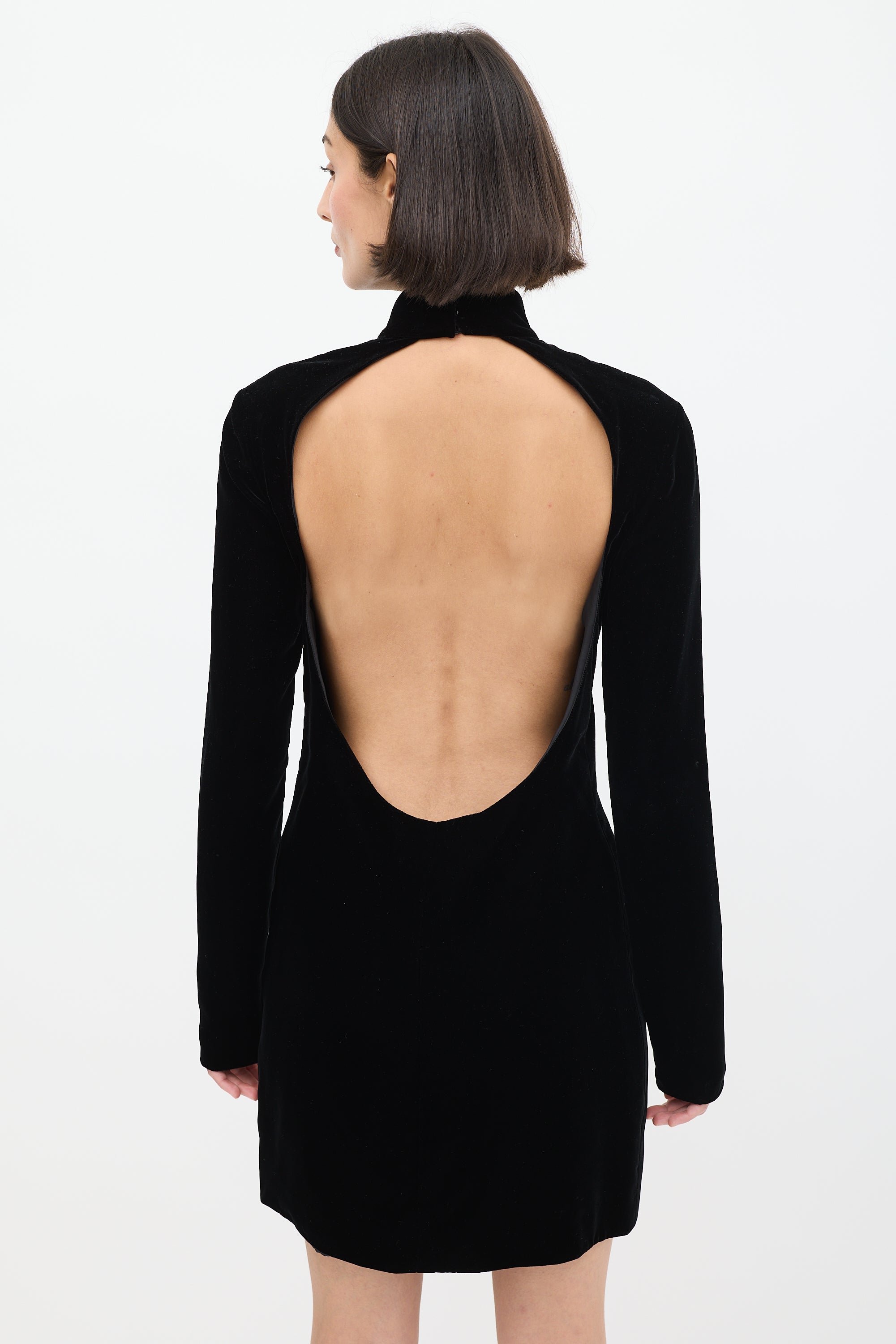 Saint Laurent // Black Velvet Open Back Midi Dress VSP Consignment Saint Laurent // Black Velvet Open Back Midi Dress VSP Consignment