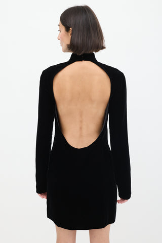 Saint Laurent Black Velvet Open Back Midi Dress