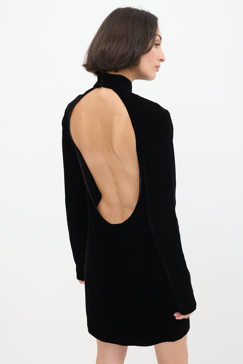 Saint Laurent Black Velvet Open Back Midi Dress