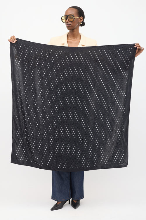 Saint Laurent Black & White Polka Dot Square Scarf