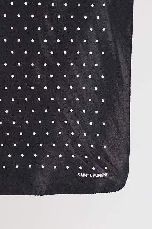 Saint Laurent Black & White Polka Dot Square Scarf