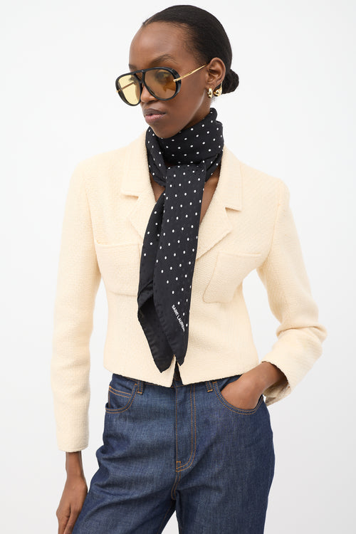 Saint Laurent Black & White Polka Dot Square Scarf