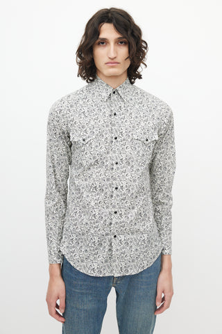 Saint Laurent Black & White Paisley Western Shirt