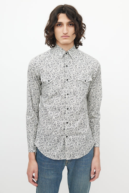 Saint Laurent Black & White Paisley Western Shirt