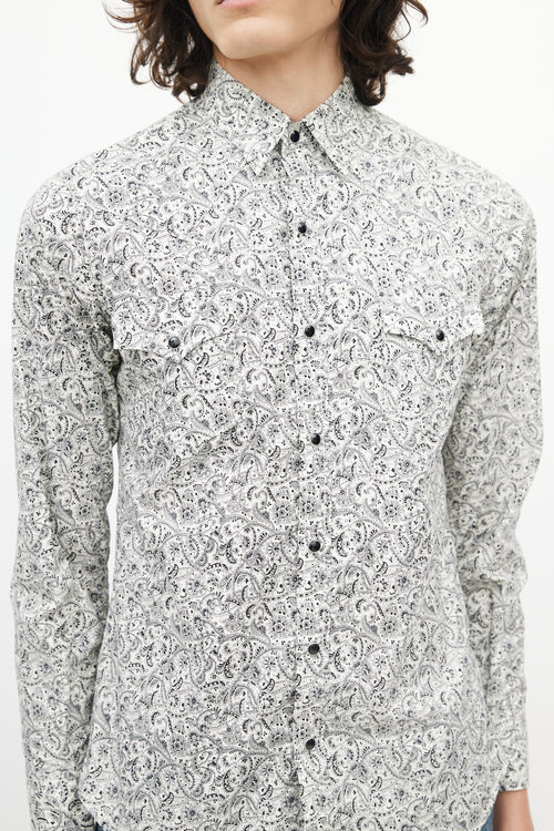 Saint Laurent Black & White Paisley Western Shirt