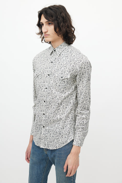 Saint Laurent Black & White Paisley Western Shirt