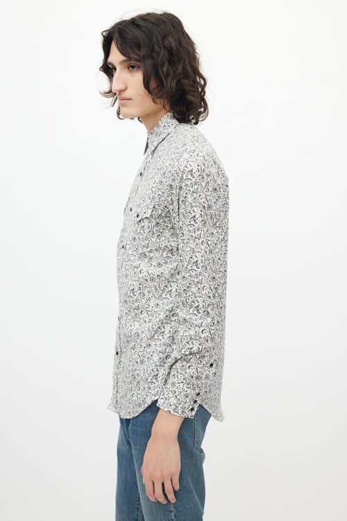 Saint Laurent Black & White Paisley Western Shirt