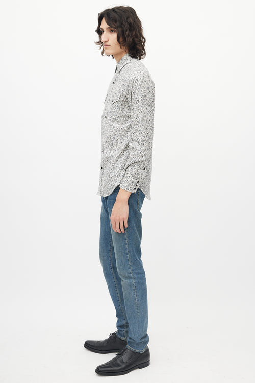 Saint Laurent Black & White Paisley Western Shirt