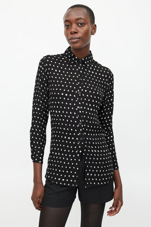 Saint Laurent Black & White Sheer Polka Dot Blouse