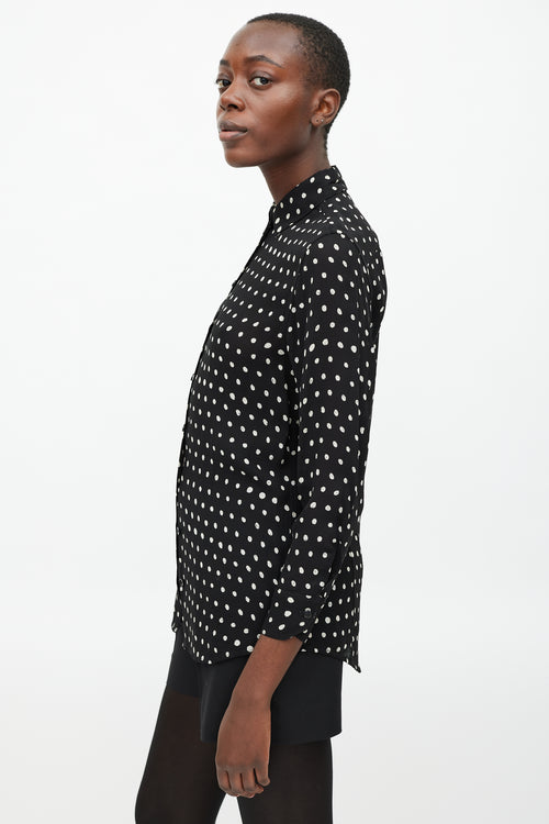 Saint Laurent Black & White Sheer Polka Dot Blouse