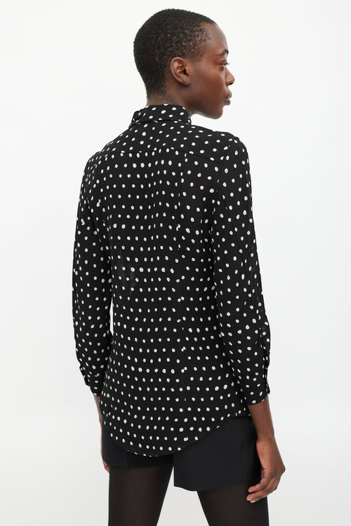 Saint Laurent Black & White Sheer Polka Dot Blouse