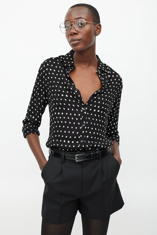 Saint Laurent Black & White Sheer Polka Dot Blouse