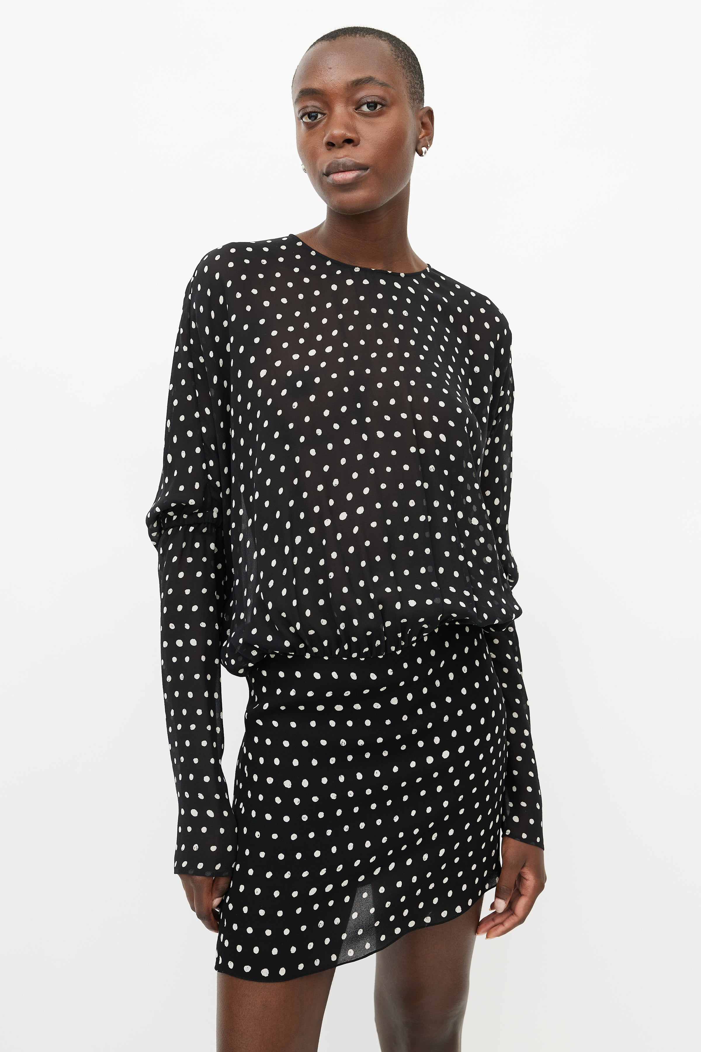 Saint Laurent // Black & White Sheer Polka Dot Silk Dress – VSP Consignment