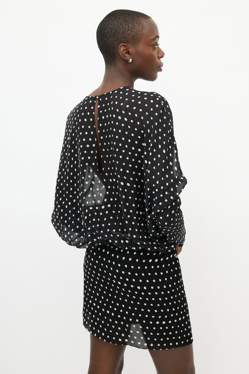 Saint Laurent Black & White Sheer Polka Dot Silk Dress