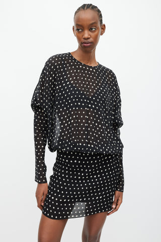 Saint Laurent Black & White Silk Sheer Polka Dot Dress