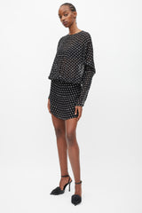 Saint Laurent Black & White Silk Sheer Polka Dot Dress