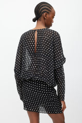 Saint Laurent Black & White Silk Sheer Polka Dot Dress