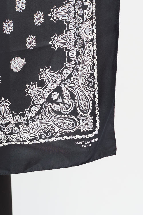 Saint Laurent Black & White Silk Paisley Bandana