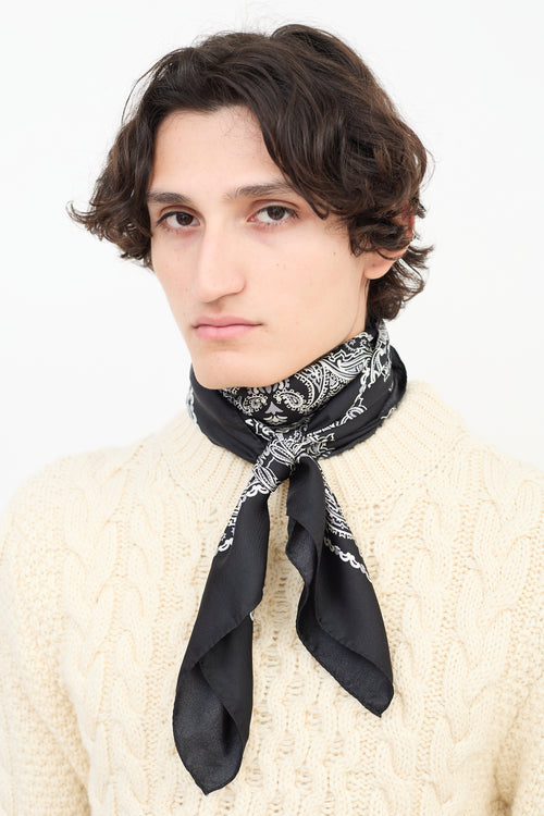 Saint Laurent Black & White Silk Paisley Bandana