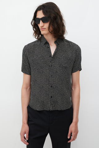 Saint Laurent Black & White Silk Polka Dot Shirt